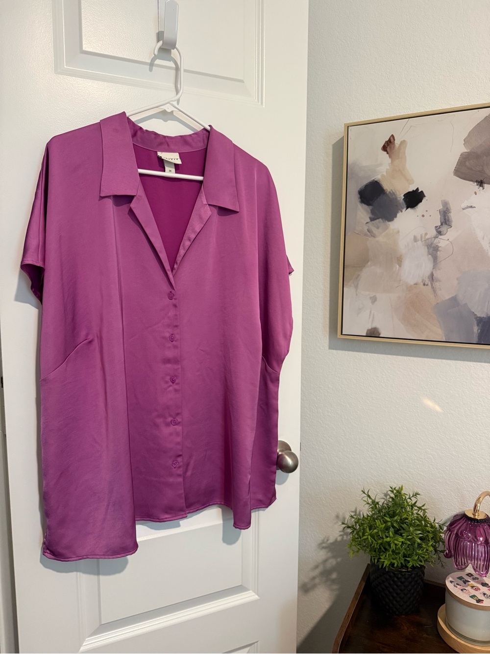 Ava & Viv Magenta Satin Button-Down Shirt Size 2X